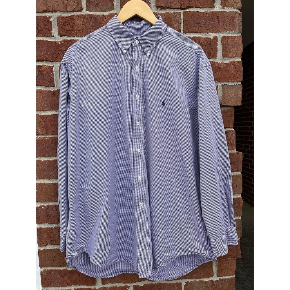 Polo Ralph Lauren Purple Yarmouth Button Down Shirt Gingham Mens 17 34/35
